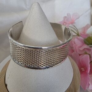 Sterling Silver & Gold  Wide Mesh Cuff Bracelet